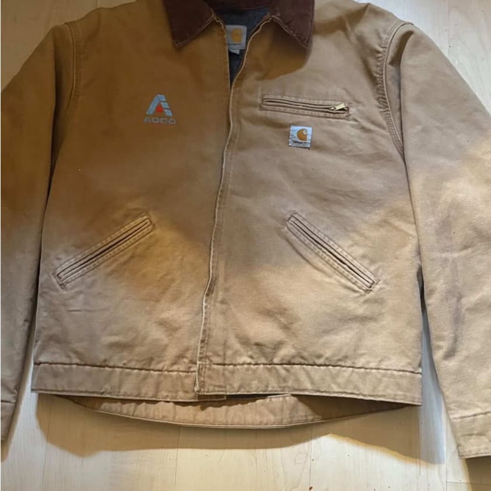 Carhartt Tan Canvas Work Jacket with Brown Corduroy Collar